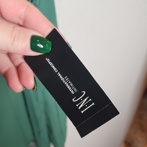 NWT Macy's I.N.C. International Concepts Green Lace Trim Short Robe XL - Picture 11 of 14